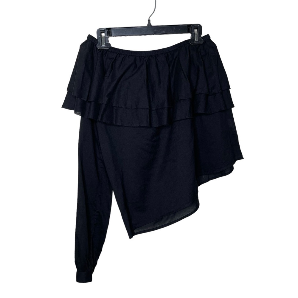 Chan Luu Lexington One Shoulder Ruffle Top‎ Black